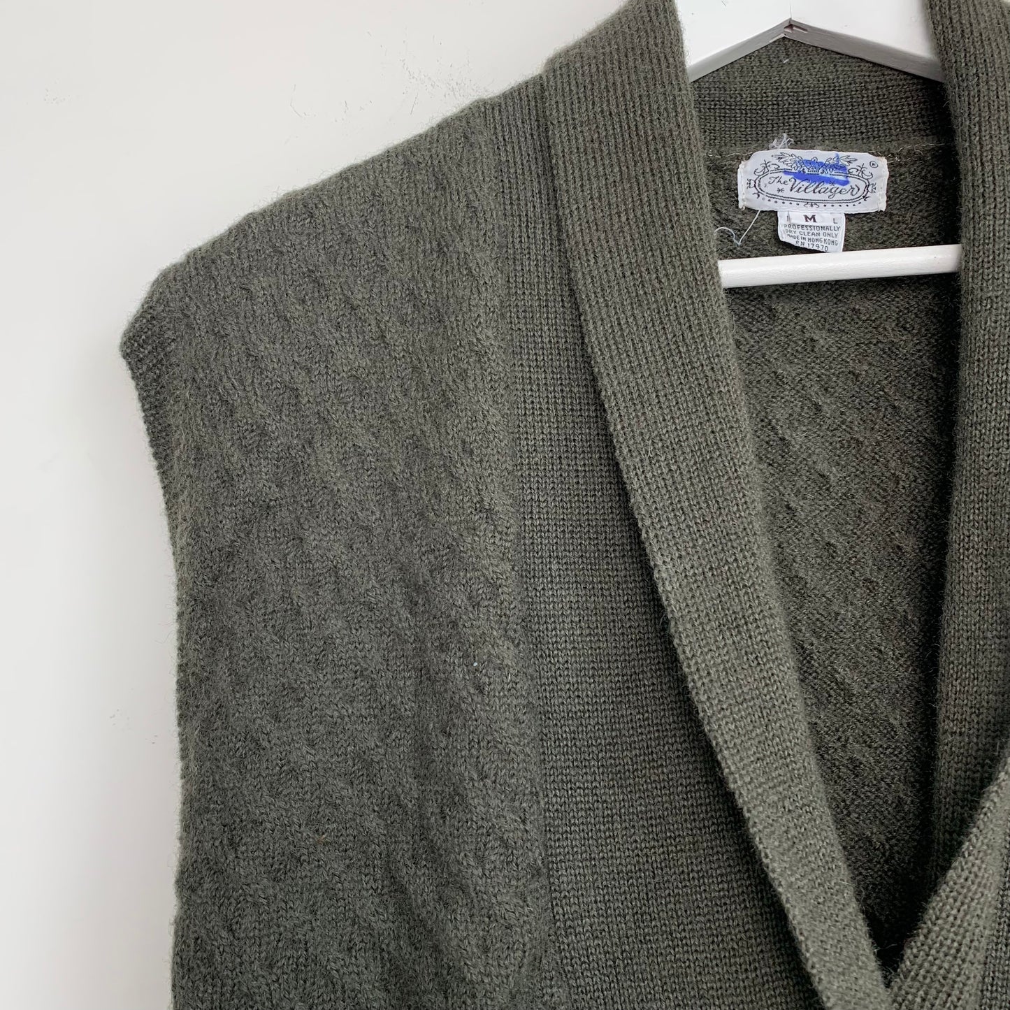 80s The Villager Wool Sweater Vest Double Breasted Wool Medium Olive Green