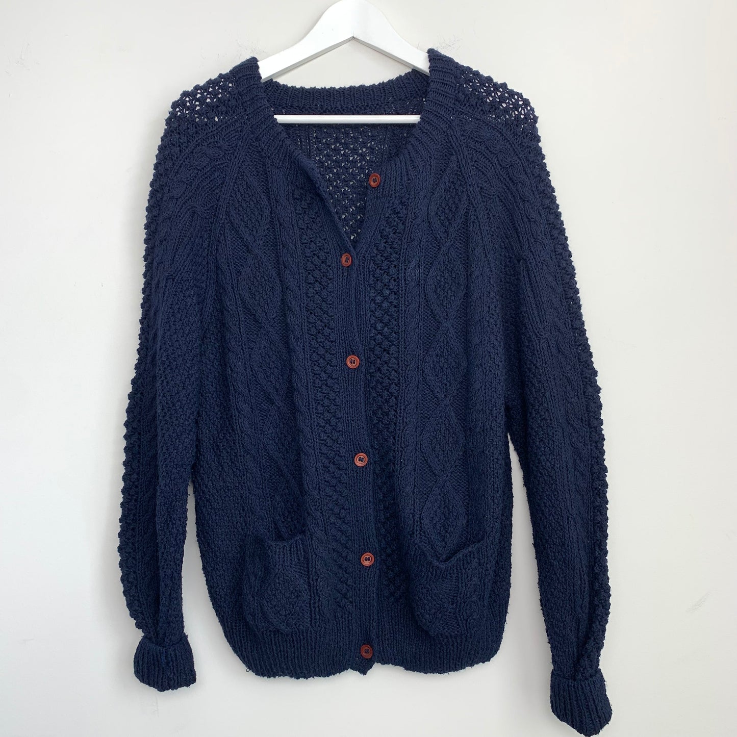 Navy Blue Chunky Knit Cardigan Sweater