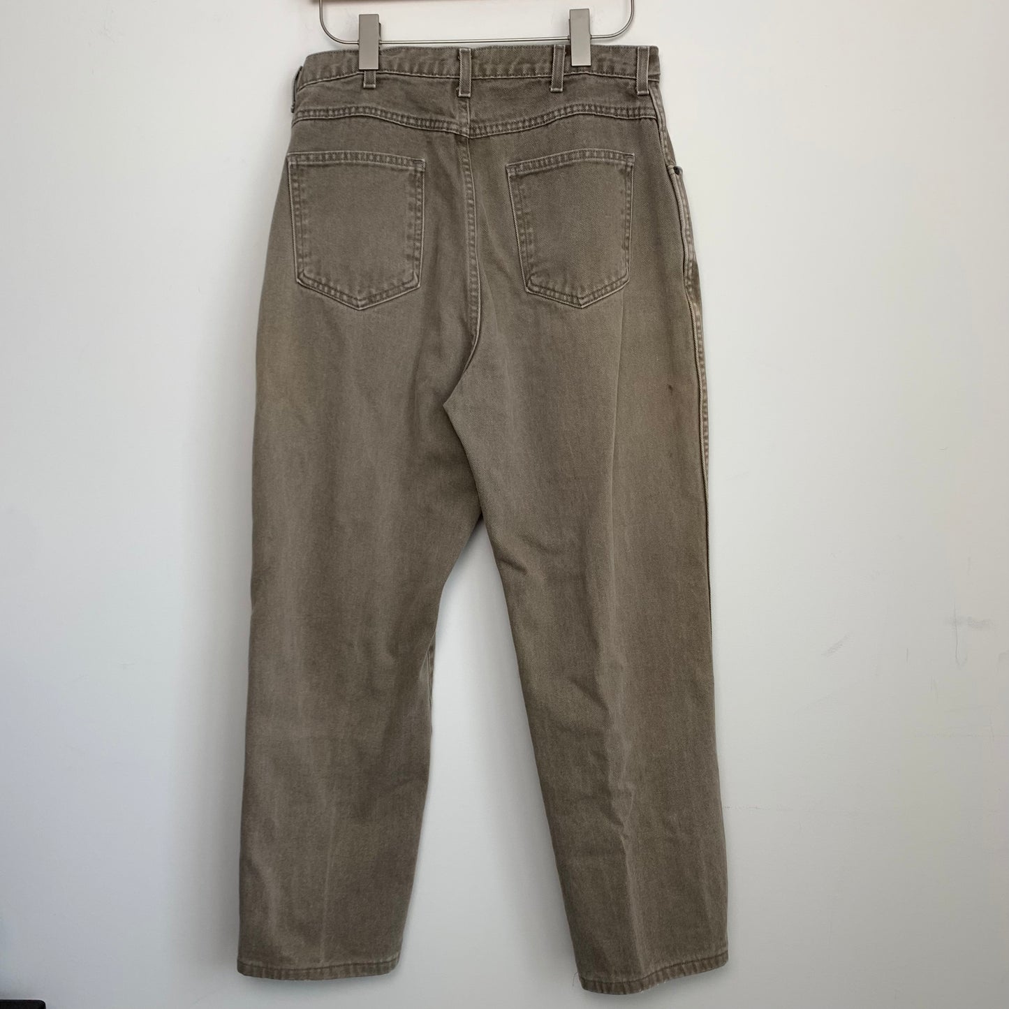90s Lands' End Brown Denim High Rise Mom Jeans 14 Tall Cotton Made in the USA 32”