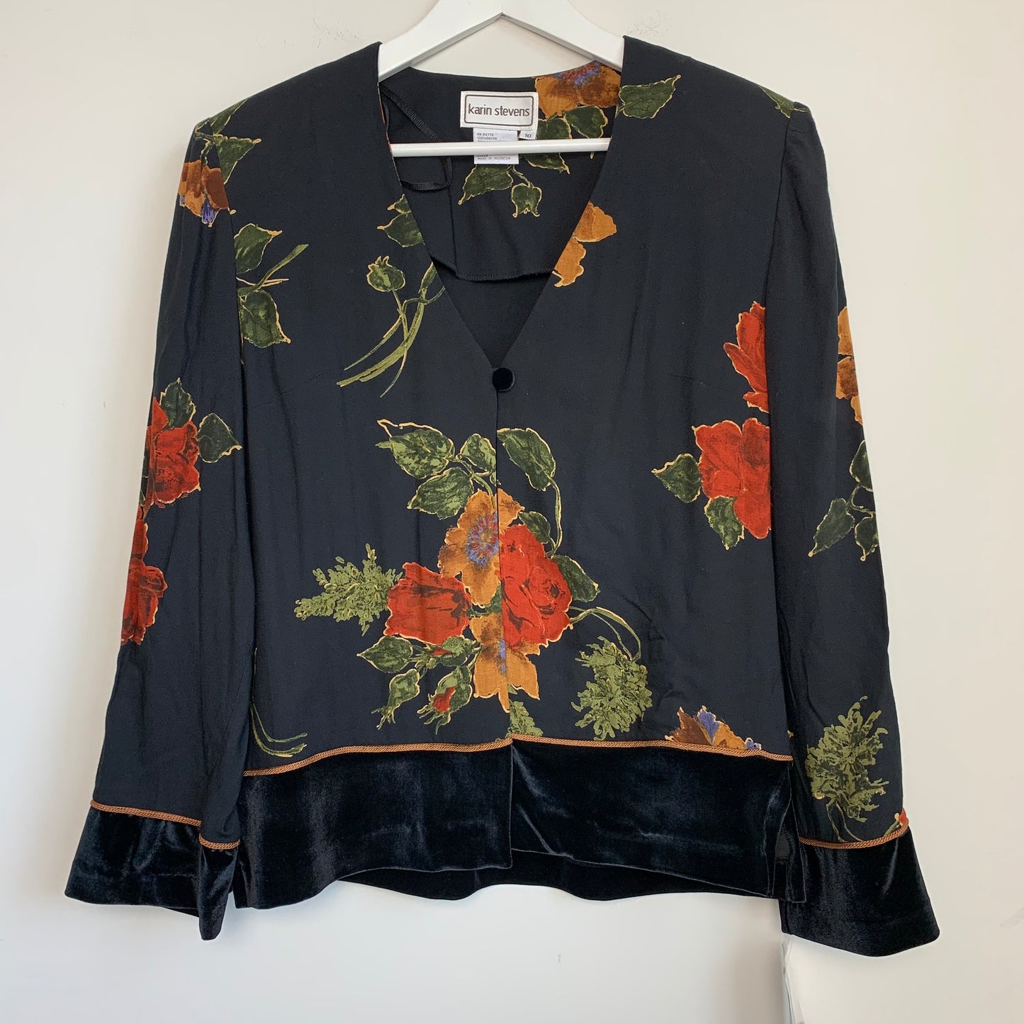 90s Karin Stevens New with Tags Maxi Dress with Matching Jacket Floral and Velvet Medium