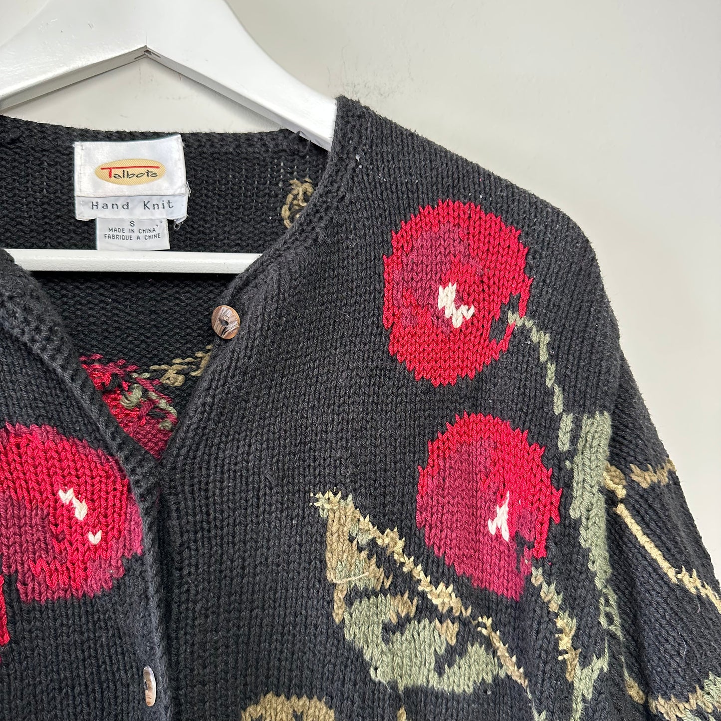 Vintage 90s Talbots Hand Knit Cardigan Sweater Cherries Small