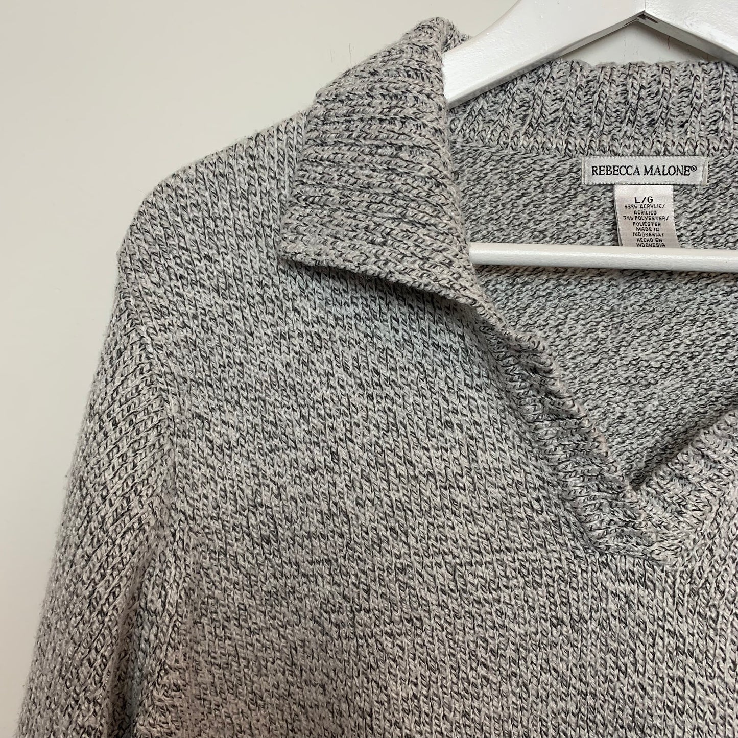 Rebecca Malone Collared Sweater Pullover Grey Space Knit Large