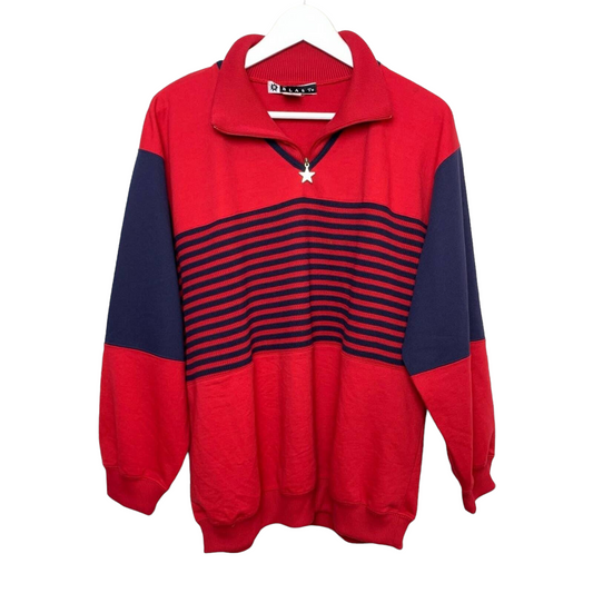 90s Pullover Sweatshirt Zipper Collared 90s 80s Bill Blast 1X Unisex Red