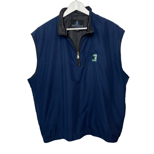 Vintage UNCW Vest Navy Blue Windbreaker Pullover Golf Large Made in the USA