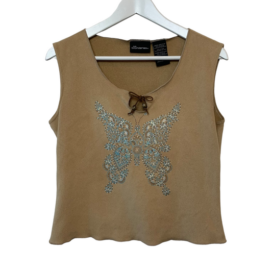 Y2K No Boundaries Butterfly Crop Top Faux Suede Tank Juniors Large