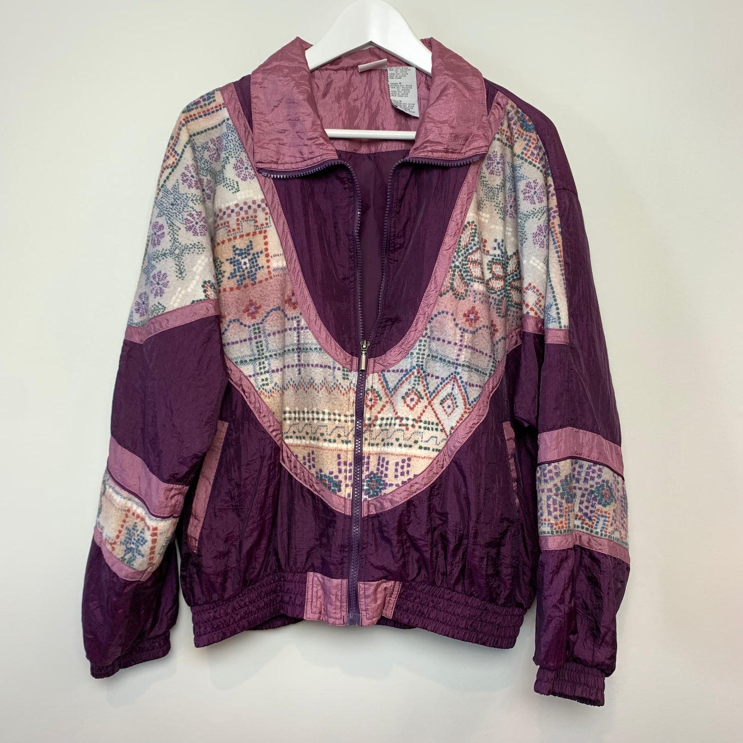 80s Athletic Works Windbreaker Purple Jacket with Fair Isle Fleece Pattern Medium