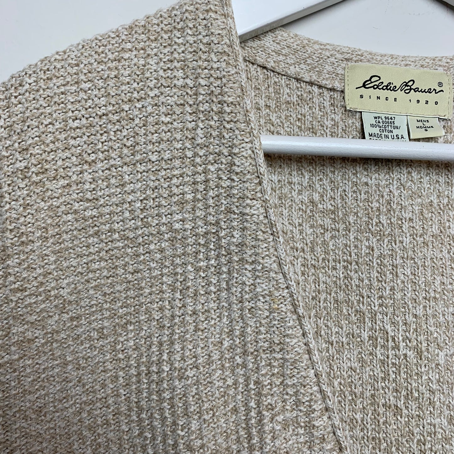 Vintage Eddie Bauer Oatmeal Sweater Vest Made in the USA Cotton Knit Large