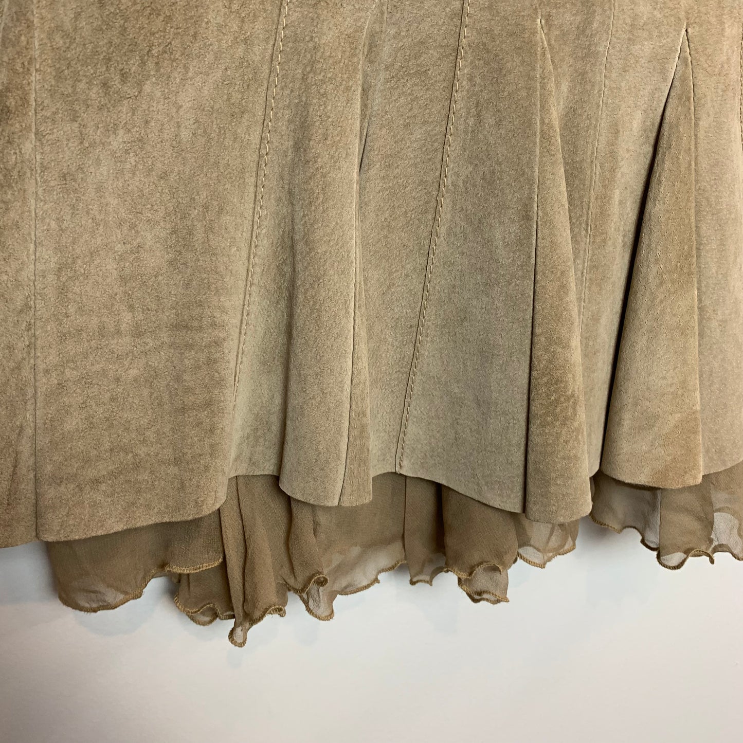 June Suede Leather Flared Skirt with Ruffle 0