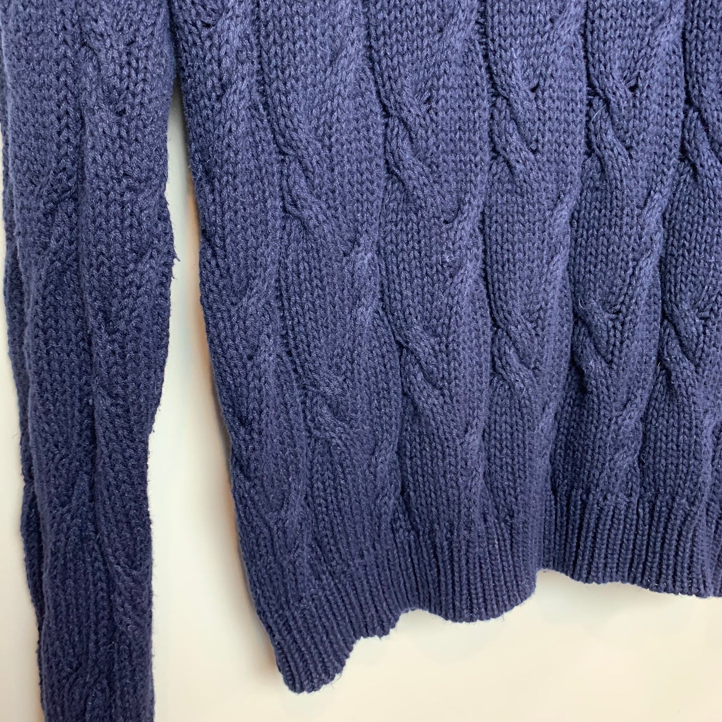 Vintage IVY Navy Blue Cable Knit Henley Sweater Chunky Knit Small