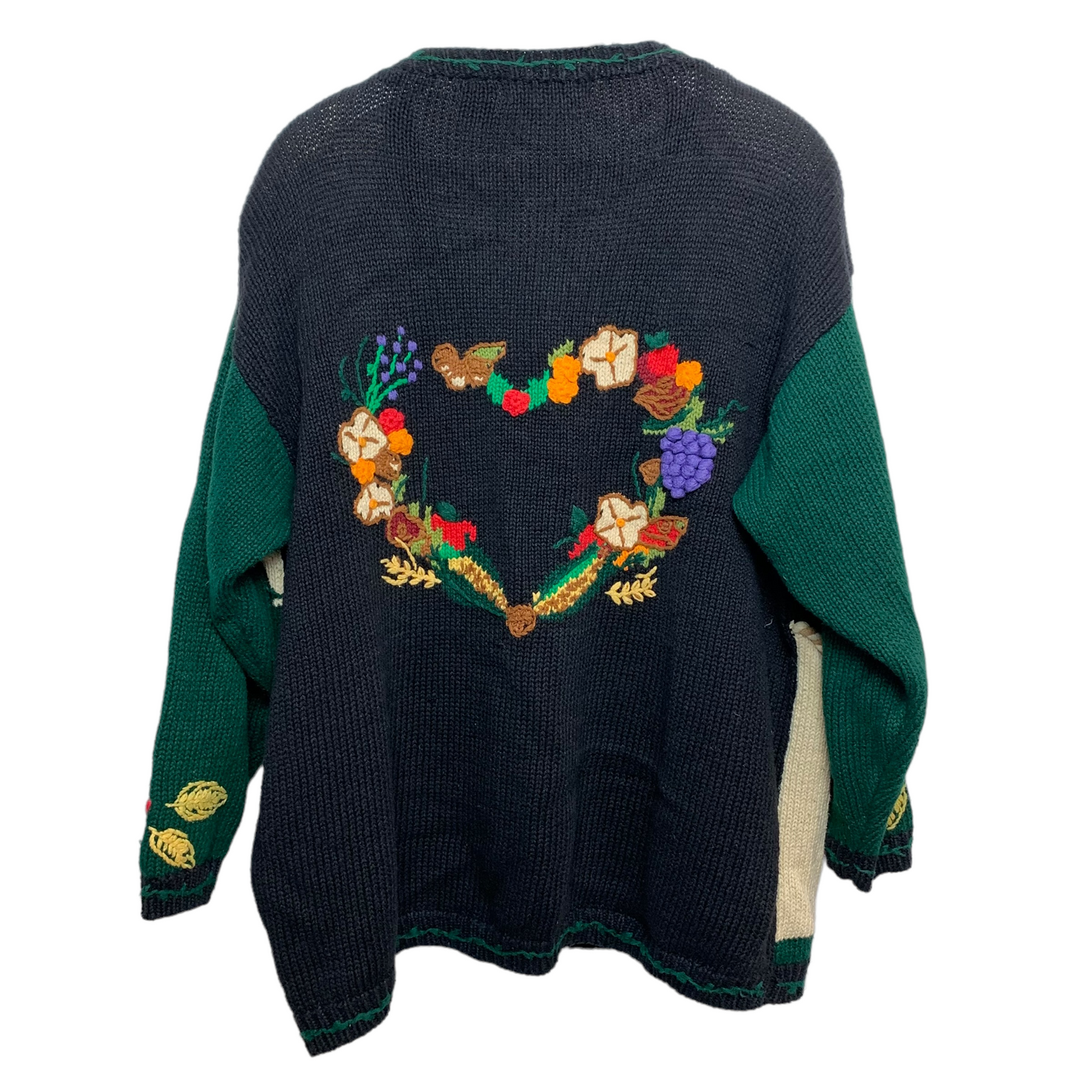 Vintage 90s Eagle's Eye Fall Harvest Thanksgiving Cardigan Sweater Hand Knit 2X