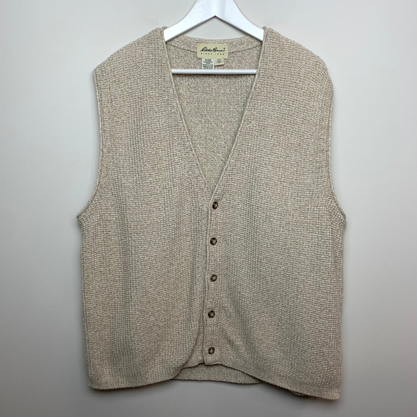 Vintage Eddie Bauer Oatmeal Sweater Vest Made in the USA Cotton Knit Large