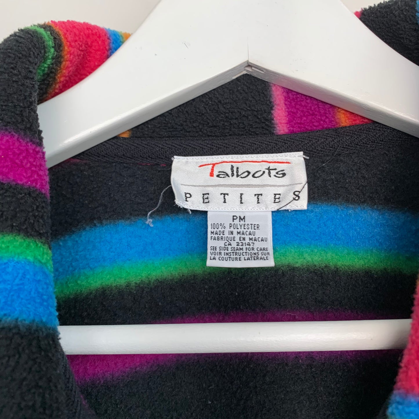 90s Talbots Colorful Fleece Striped Jacket Collared Cropped Medium Petite