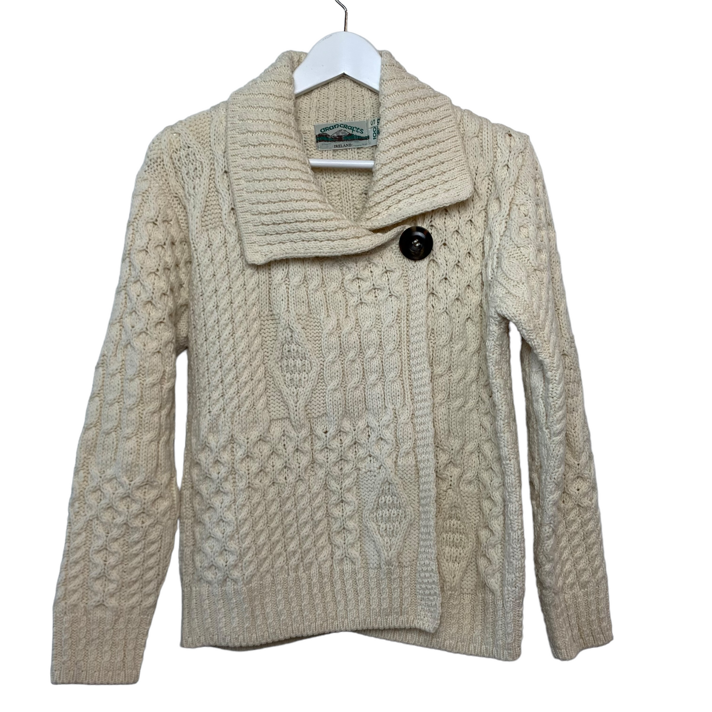 Aran Crafts Irish Merino Wool Cream Chunky Knit Cardigan Small