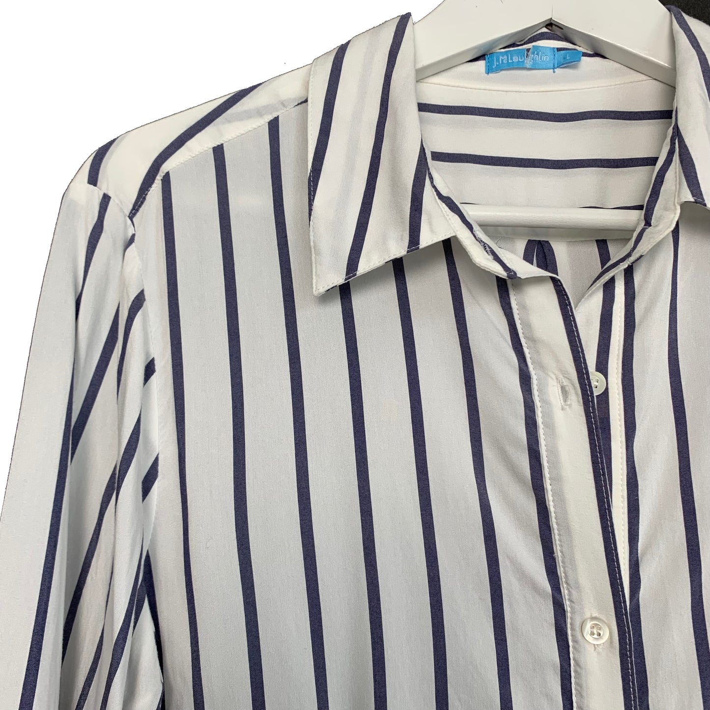 J. McLaughlin Striped Button Down Collared Shirt large Rayon Silk