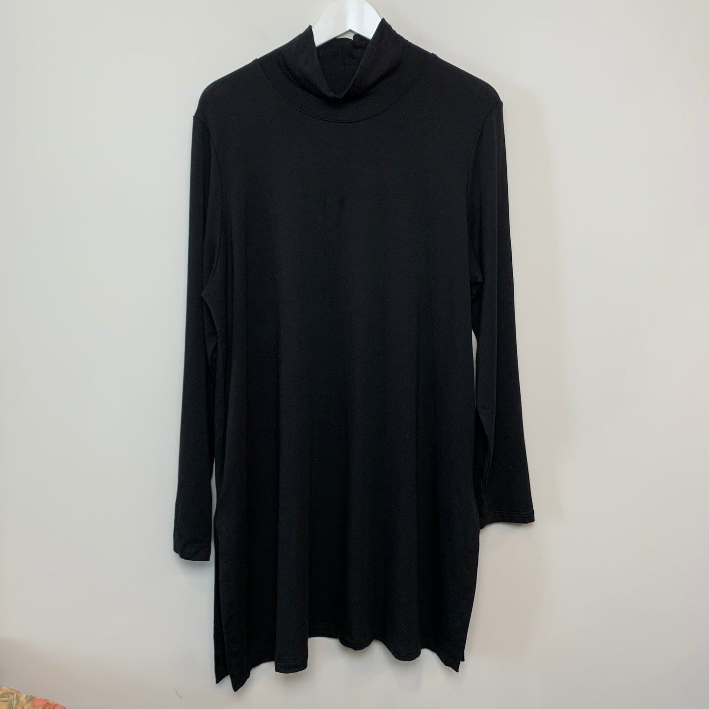 Eileen Fisher Black Scrunch Neck Turtleneck Tunic Top XL