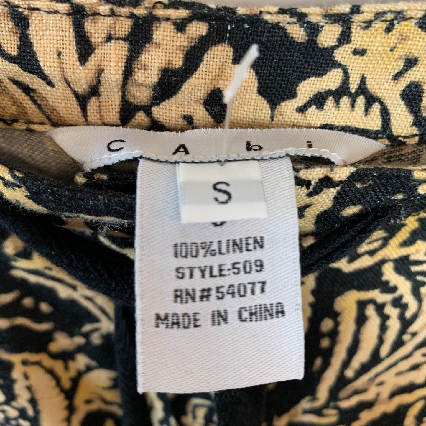 Cabi Linen Pants Black and Brown Straight Leg Crop Small