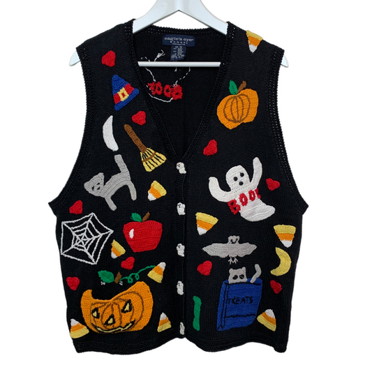Vintage 90s Eagle's Eye Halloween Sweater Vest 3D 3X