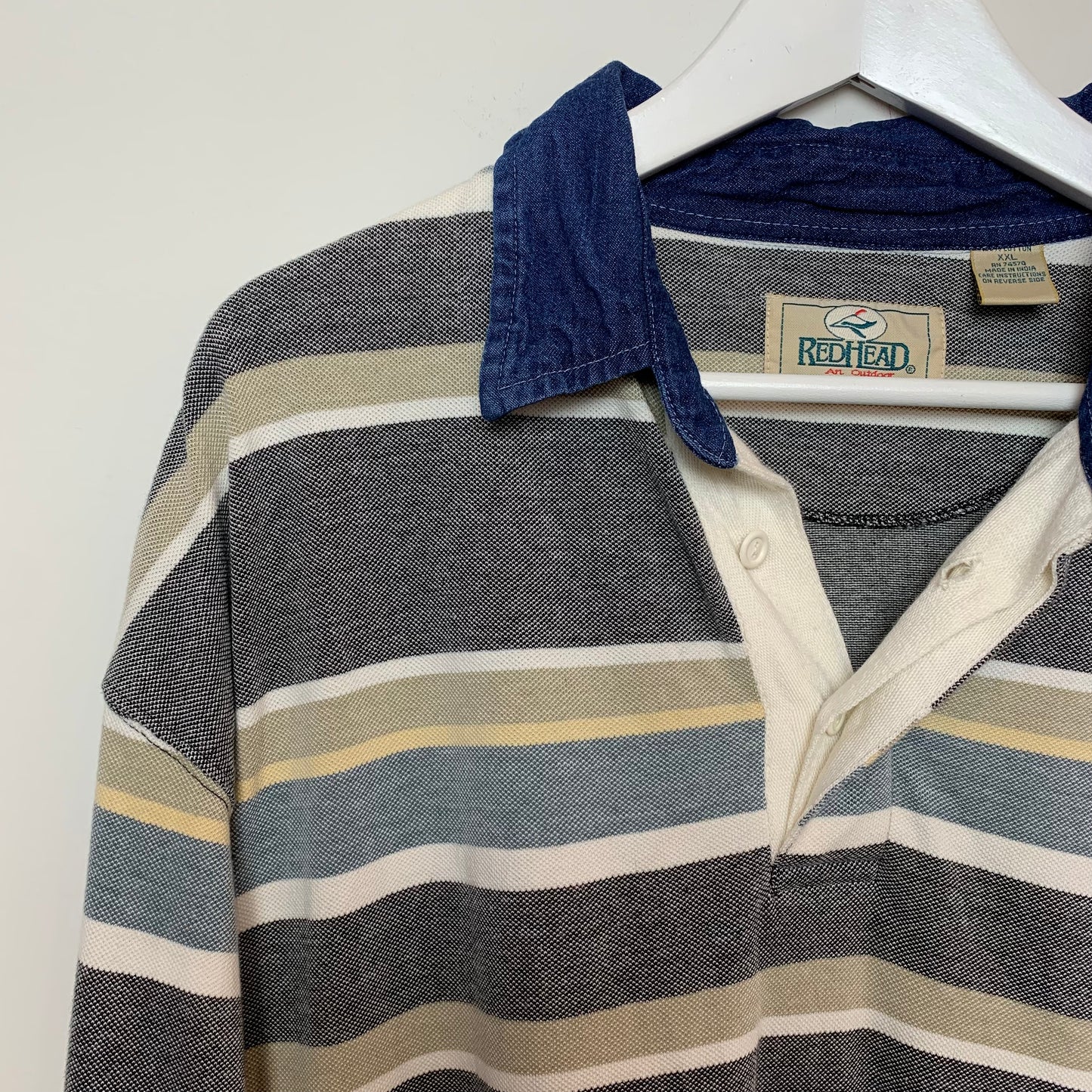 RedHead Long Sleeve Striped Shirt with Denim Collar XXL