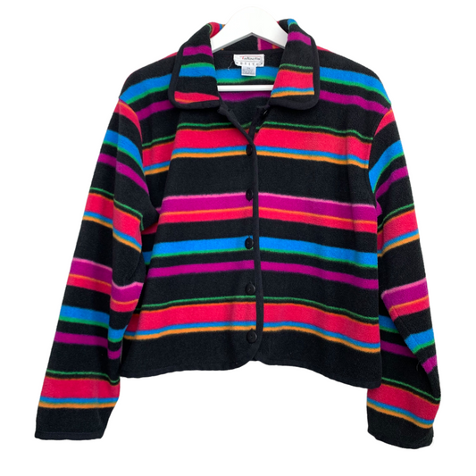 90s Talbots Colorful Fleece Striped Jacket Collared Cropped Medium Petite
