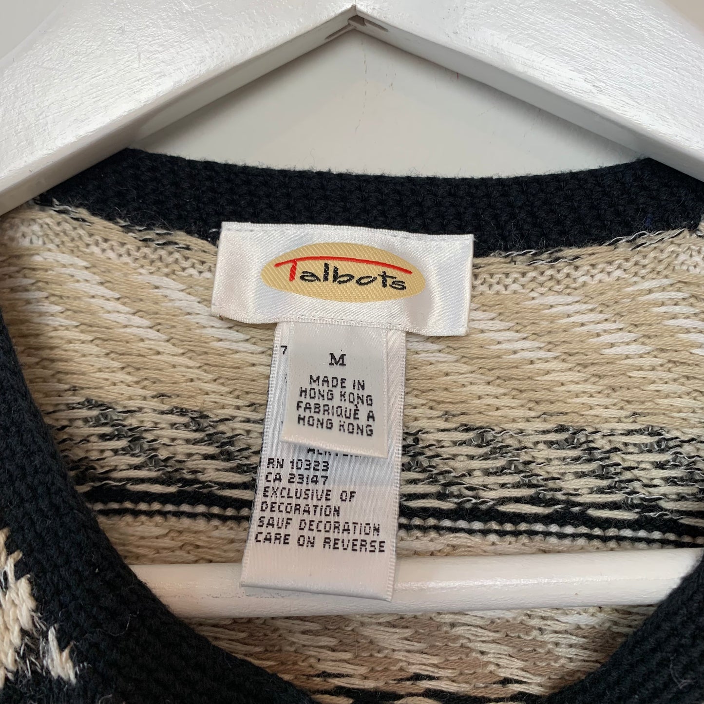 Vintage 90s Talbots Neutral Knit Striped Chunky Knit Cardigan Sweater Medium