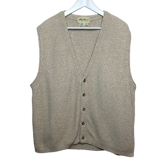 Vintage Eddie Bauer Oatmeal Sweater Vest Made in the USA Cotton Knit Large