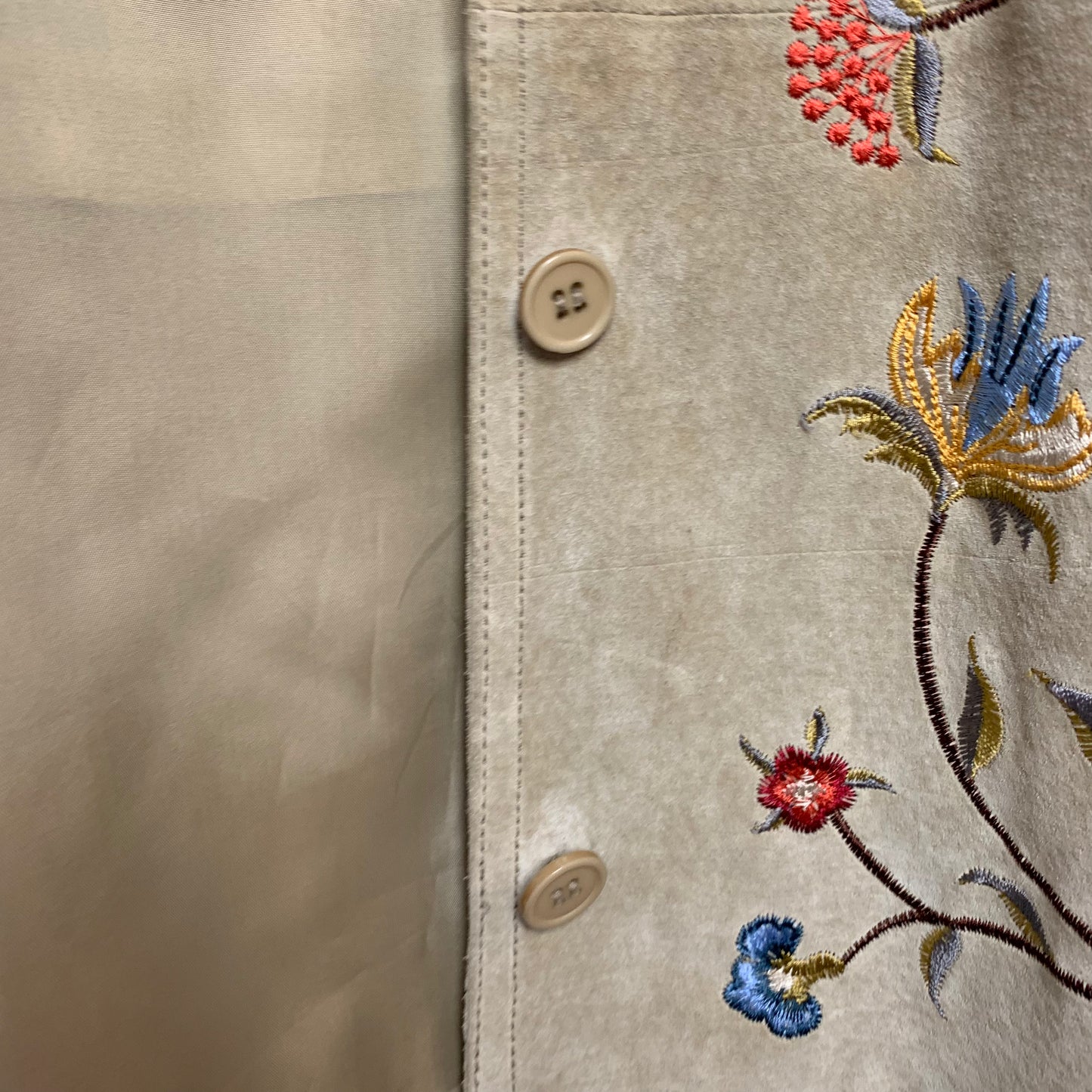 Vintage Brandon Thomas Suede Leather Jacket Floral Embroidery