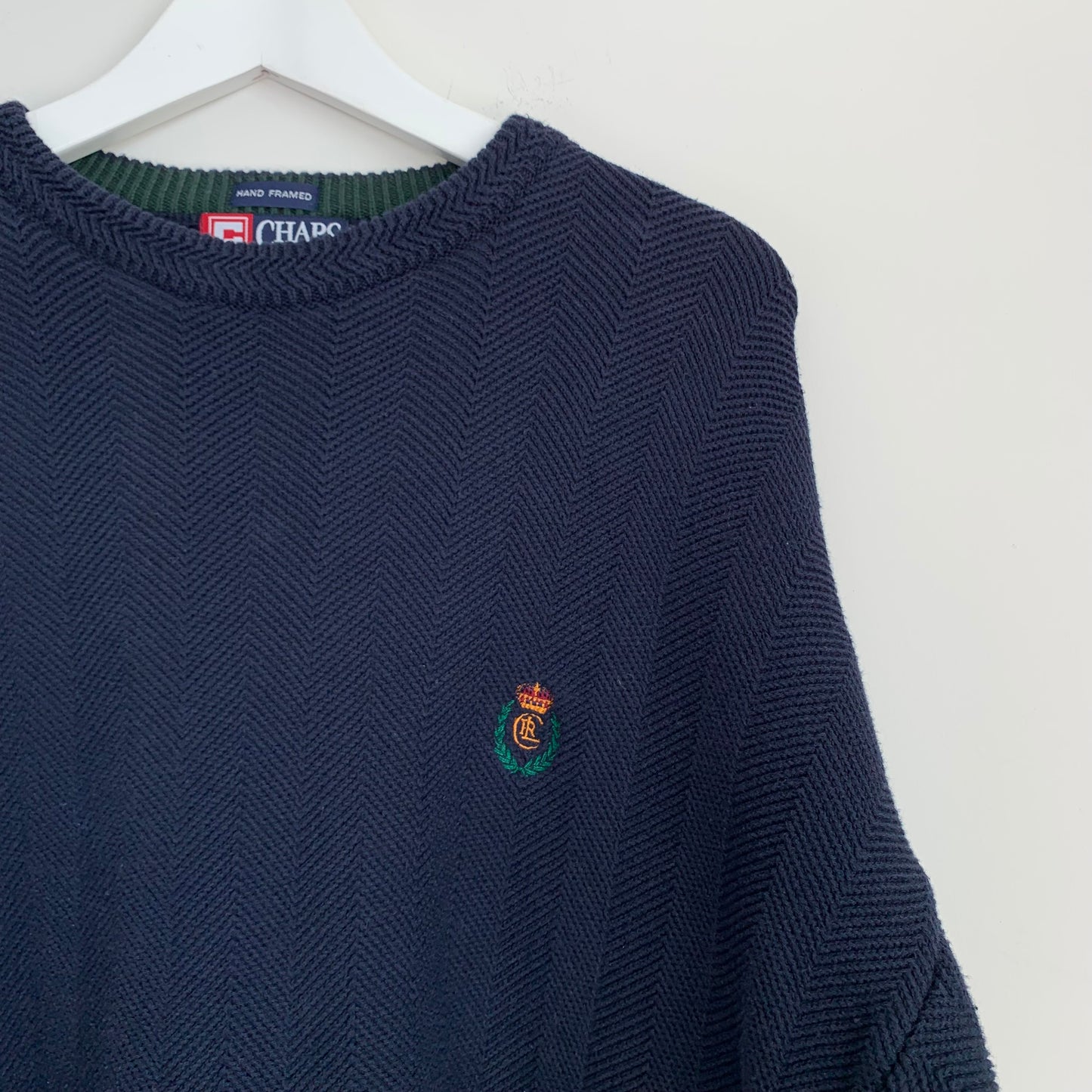 90s Chaps Ralph Lauren Collab Chunk Knit Grandpa Sweater Size Xl Navy Blue Cotton