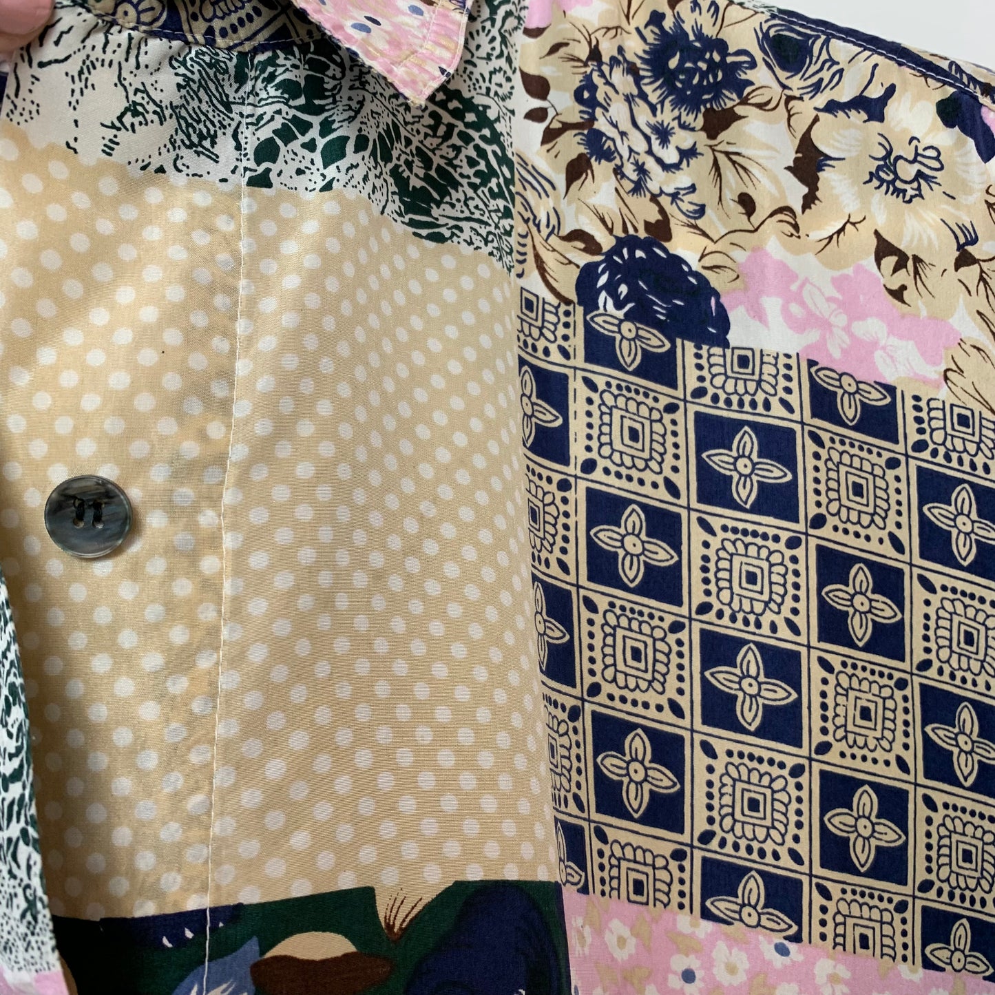 Vintage 90s Backroad Blues Silk Patchwork Blouse Medium