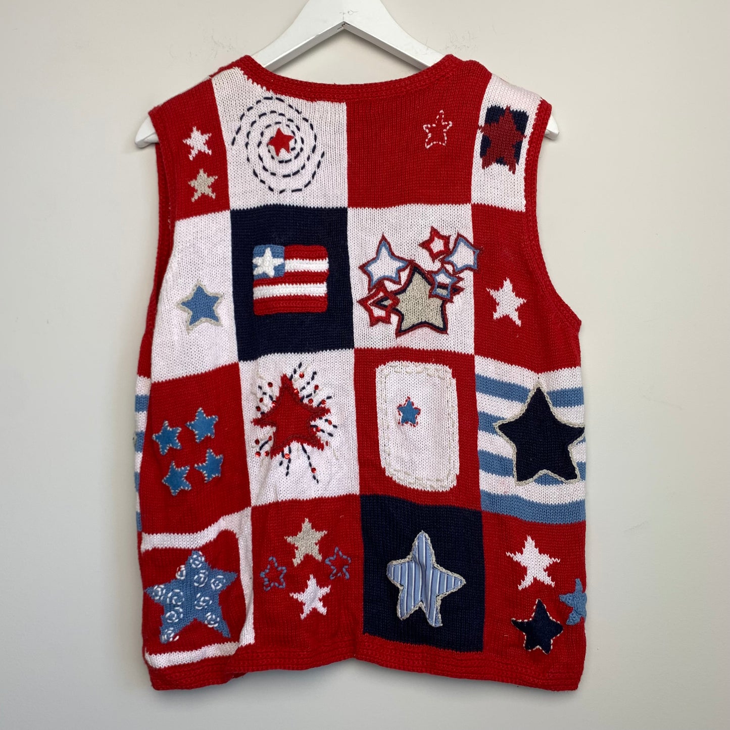 Northern Isles Americana 4th of July Sweater Vest Knit Patchwork Size Large