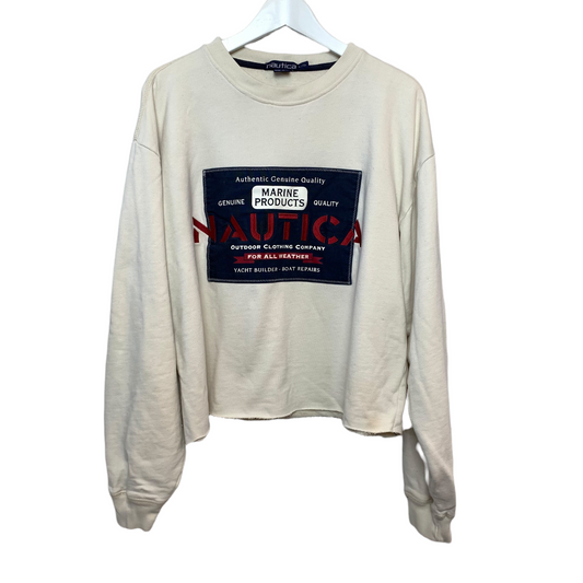 Vintage 90s Nautica Cream Cropped Sweatshirt Crewneck Large