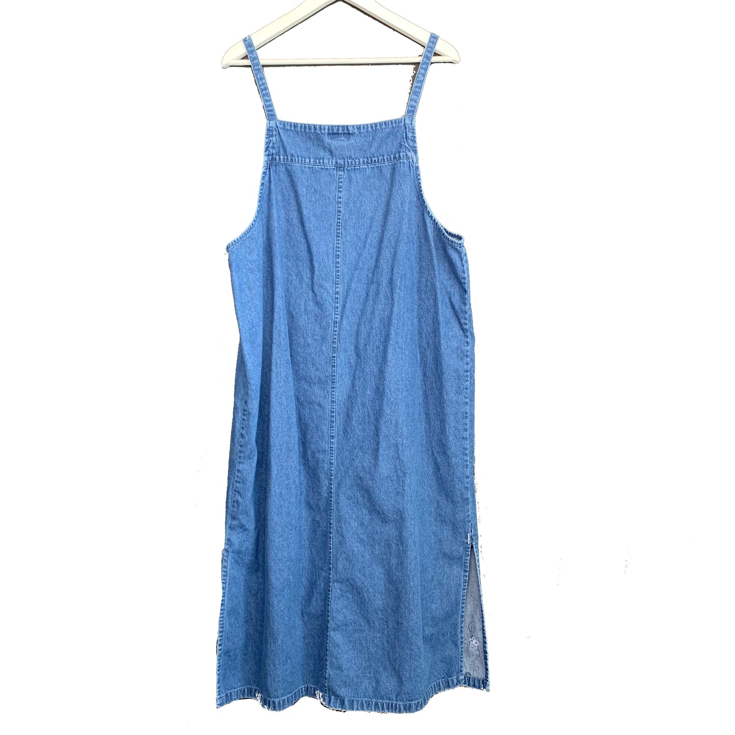 Vintage 90s Carolina Bay Denim Jean Jumper Maxi Dress with Embroidery XL