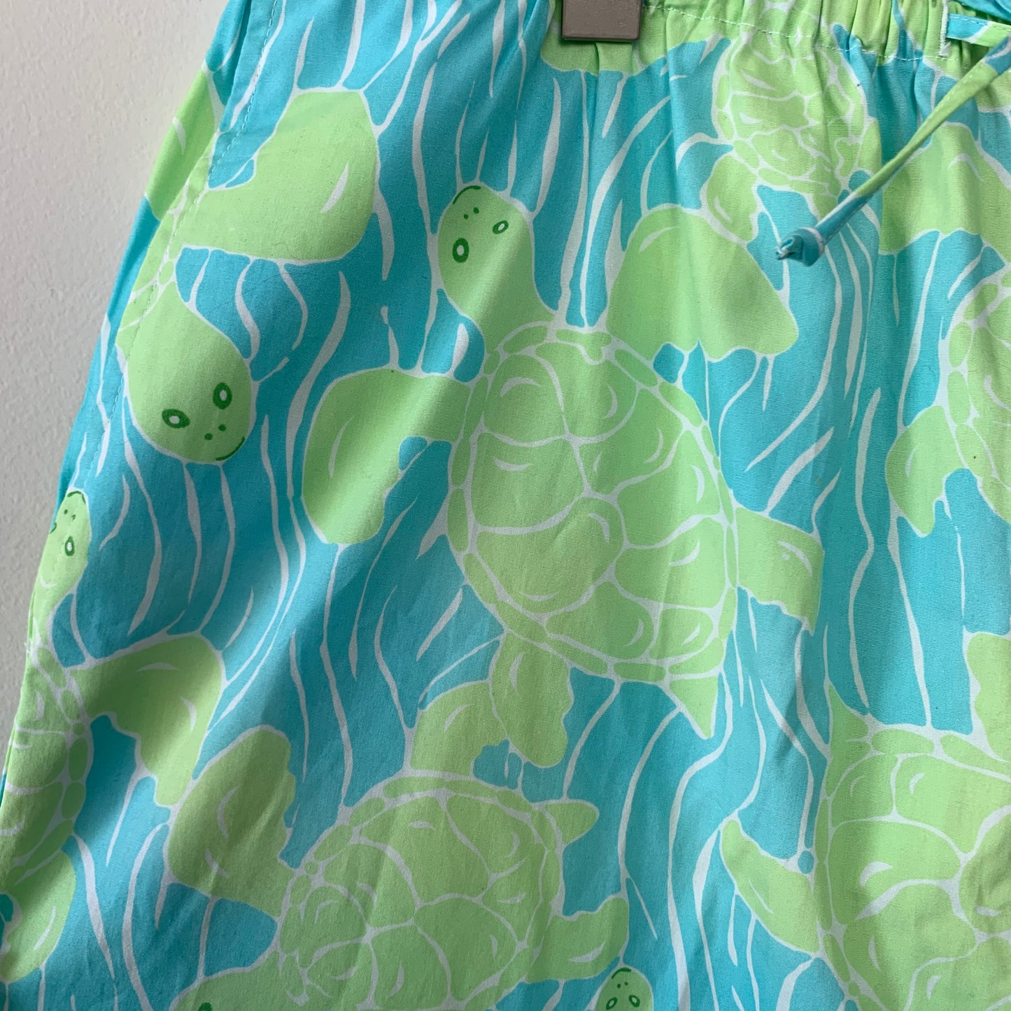 Vintage Lilly Pulitzer Turtle Print Capri Pants Drawstring XL Cotton Blue Green