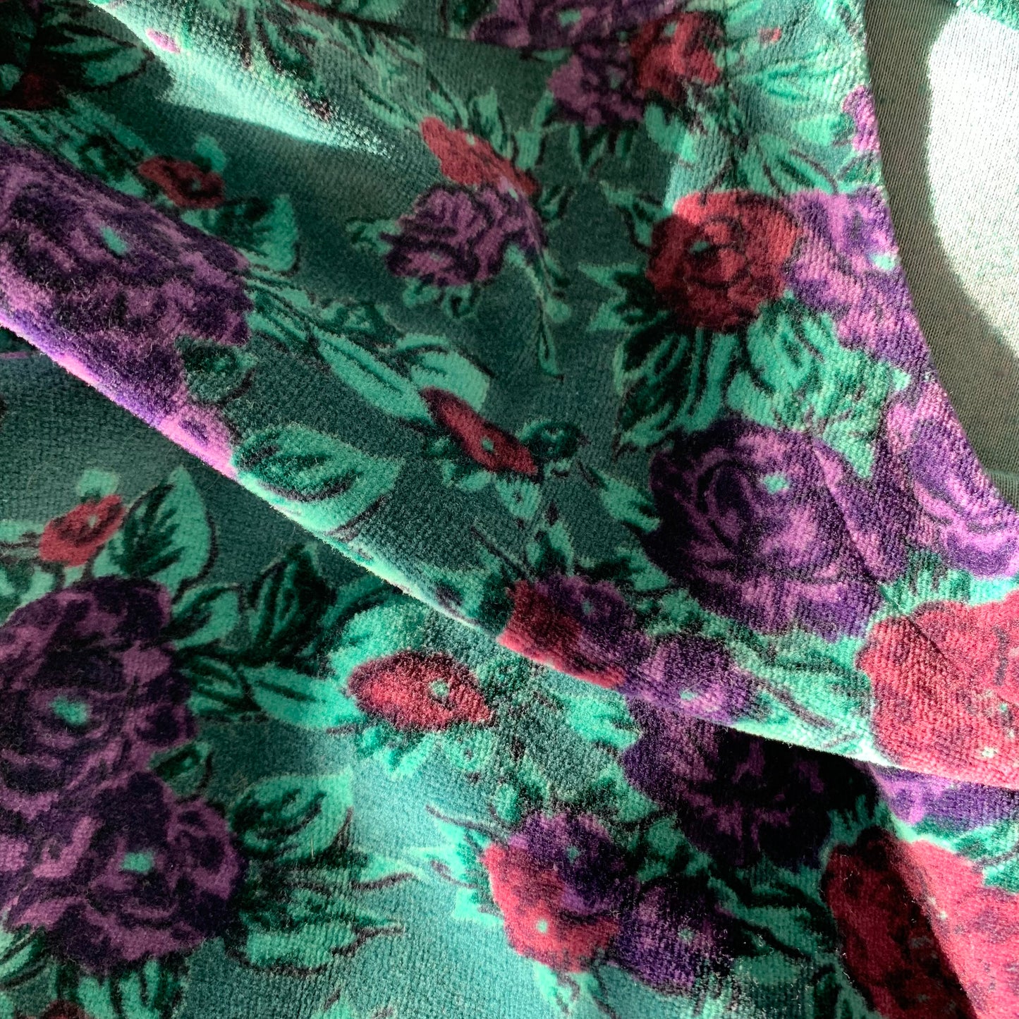 80s 90s SJB Sport Floral Velour Tunic Jewel Tone Size Small Green Blue Purple