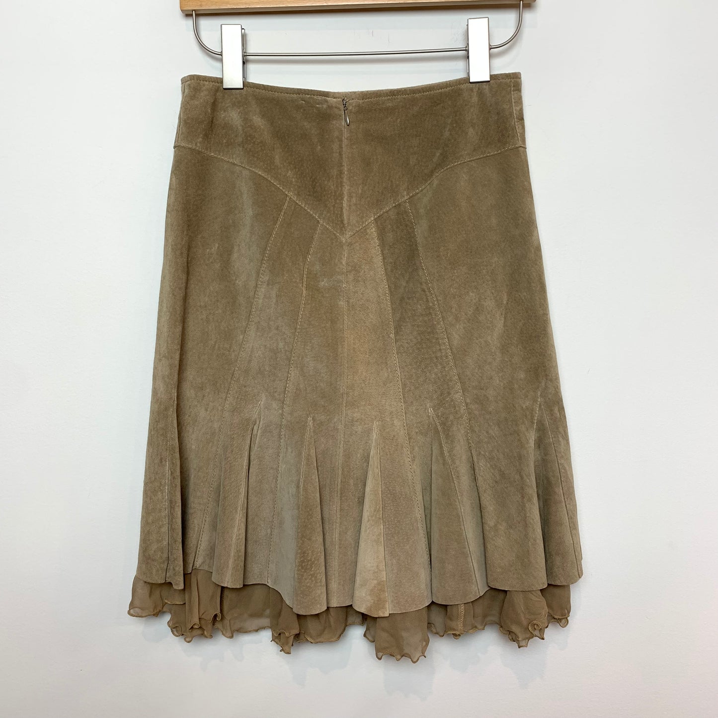 June Suede Leather Flared Skirt with Ruffle 0