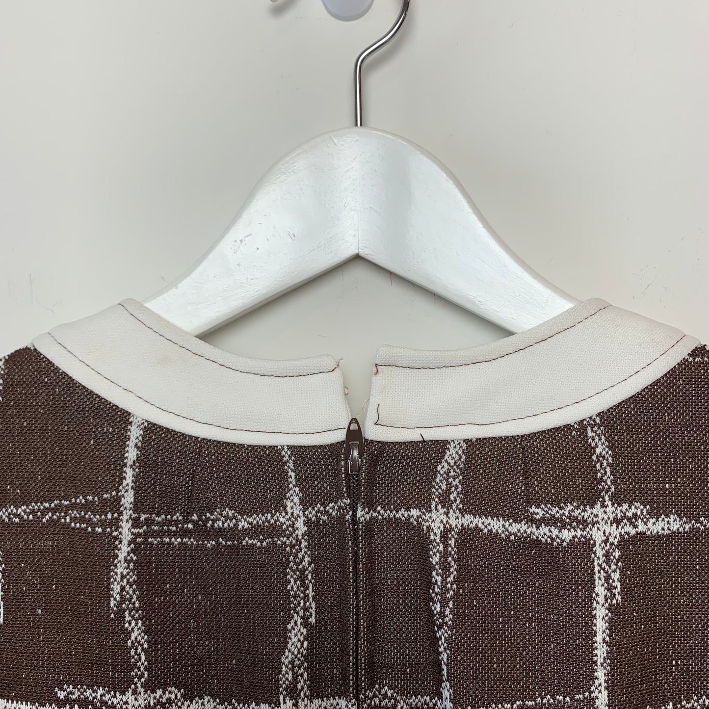 1970s 1960s Andrea Shift Midi Dress Brown Geometric Print Union Made Small