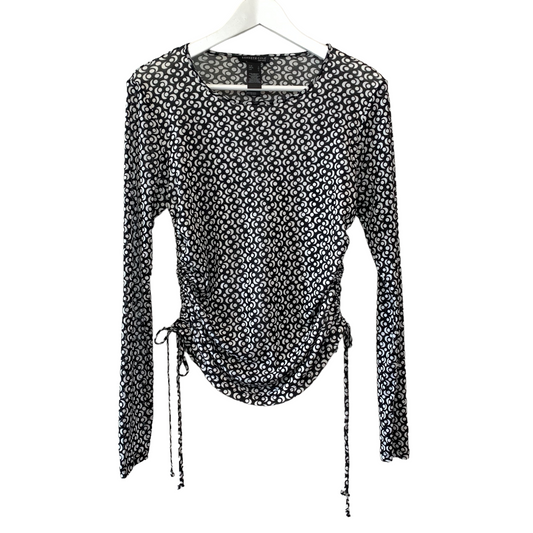 Y2K Kenneth Cole Sheer Mesh Crop Top Long Sleeve Large Black and White Geometric Print