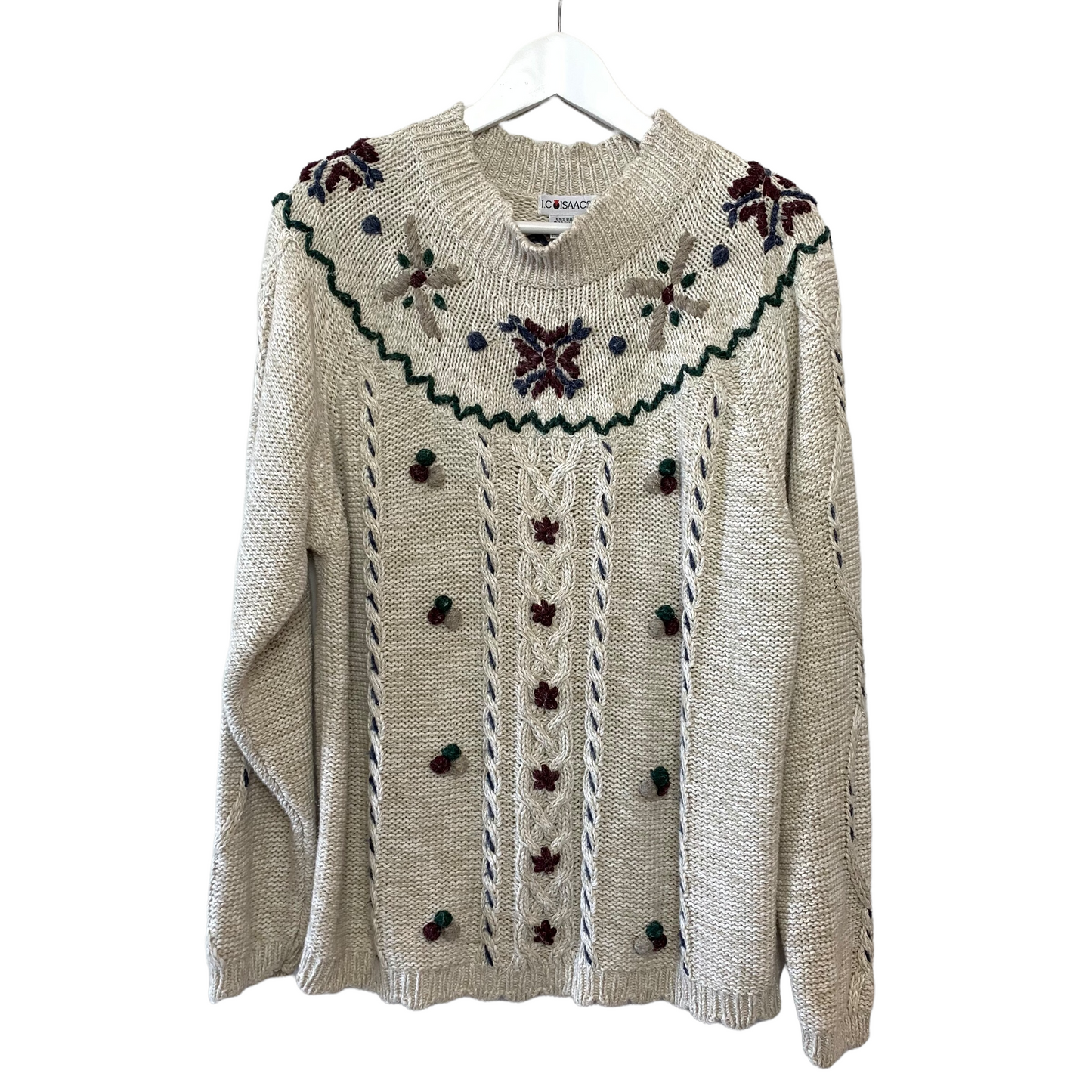 80s 90s i.c. isaacs Sweater Chunky Knit Neutral Large
