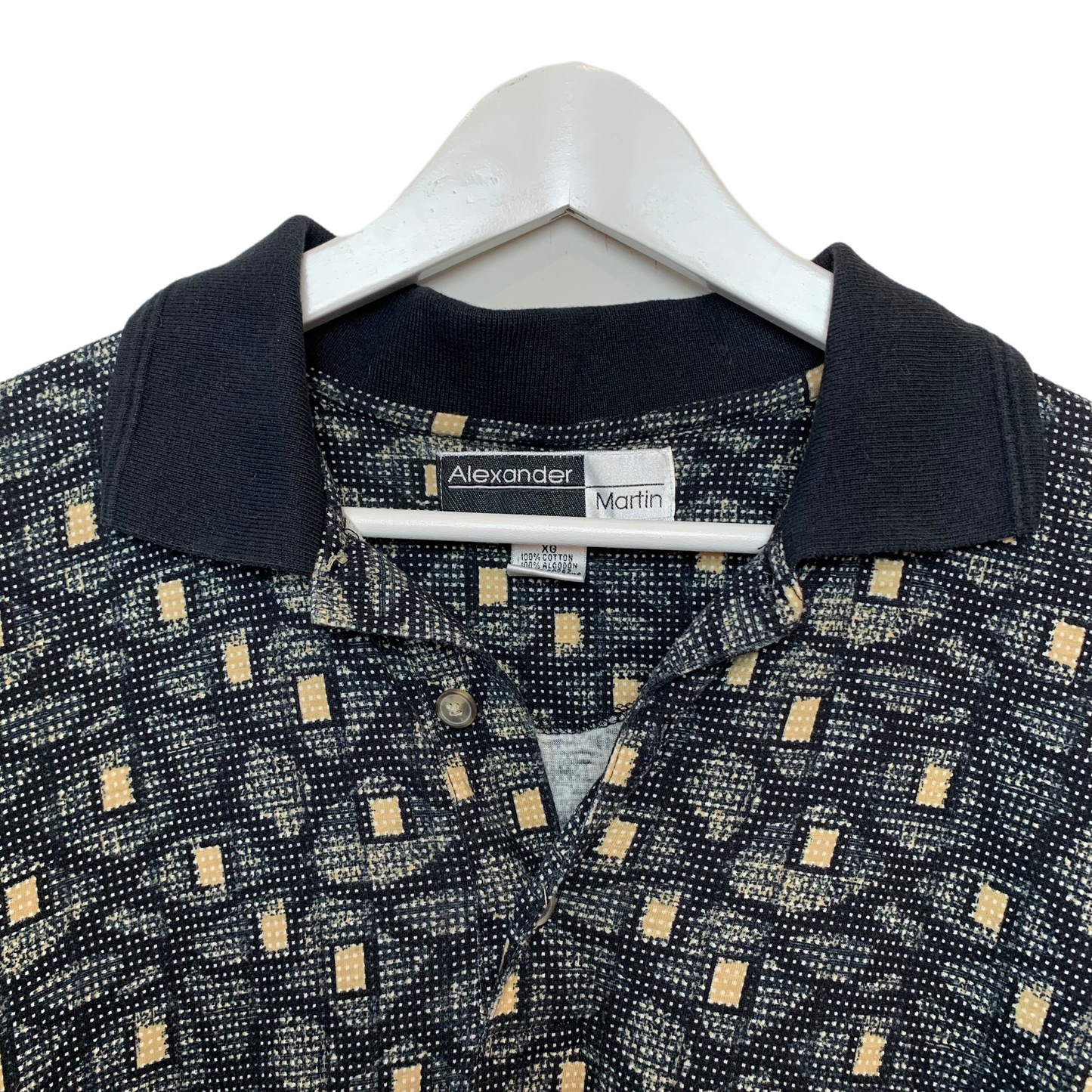 Vintage 90s Alexander Martin Polo Black Patterned XL Cotton