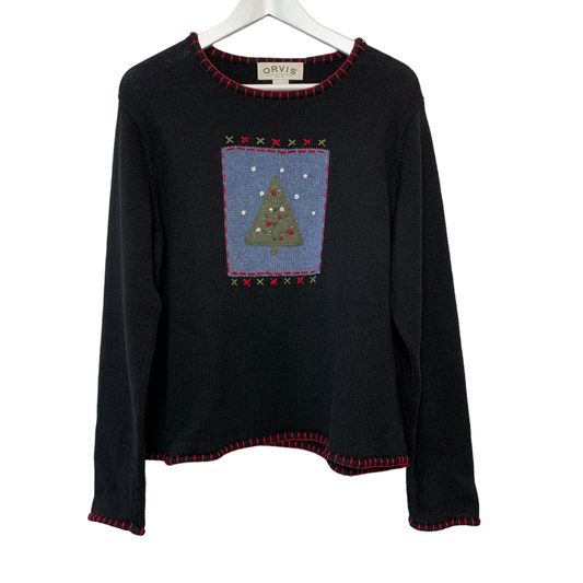 Orvis Christmas Tree Knit Sweater Crewneck Pullover Large