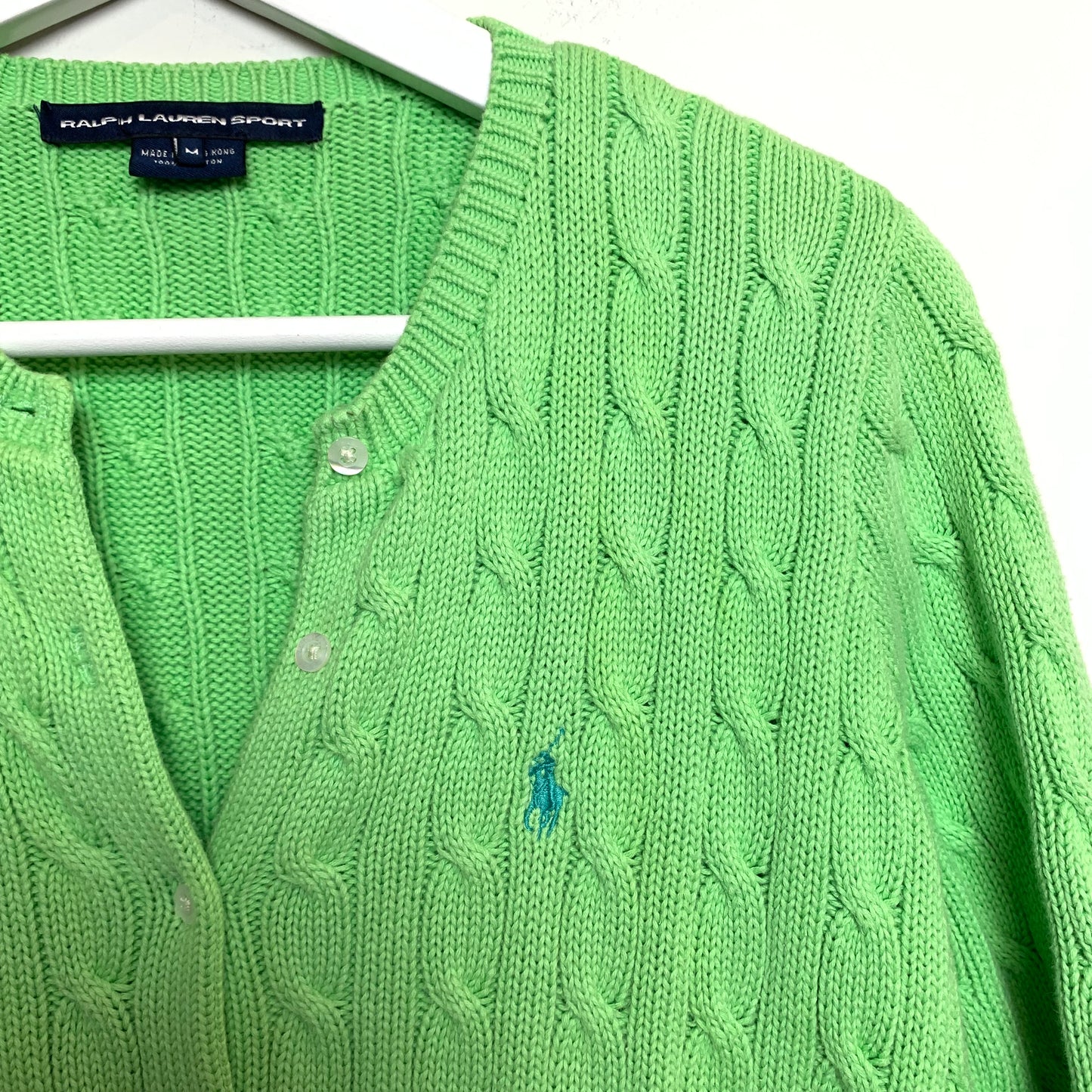 Ralph Lauren Sport Green Cable-Knit Cotton Cardigan Medium