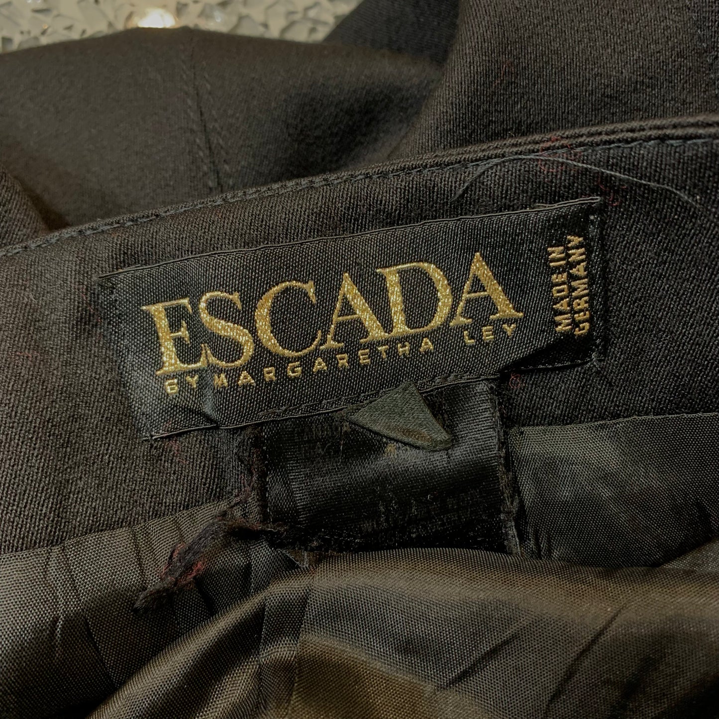 Vintage 90s Escada Wool Exclamation Point Black Red Pencil Skirt 40