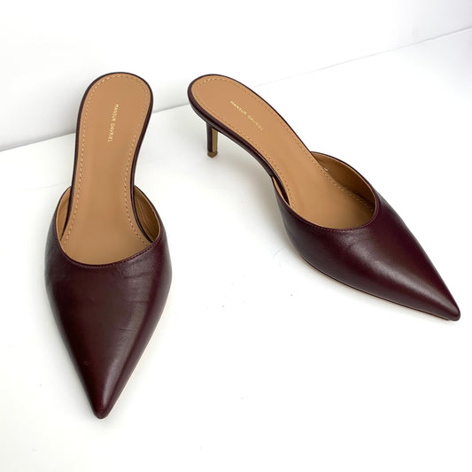 Mansur Gavriel Slipper Heel Cabernet Burgundy Pointed Toe Mules Kitten Heels Size 37 1/2