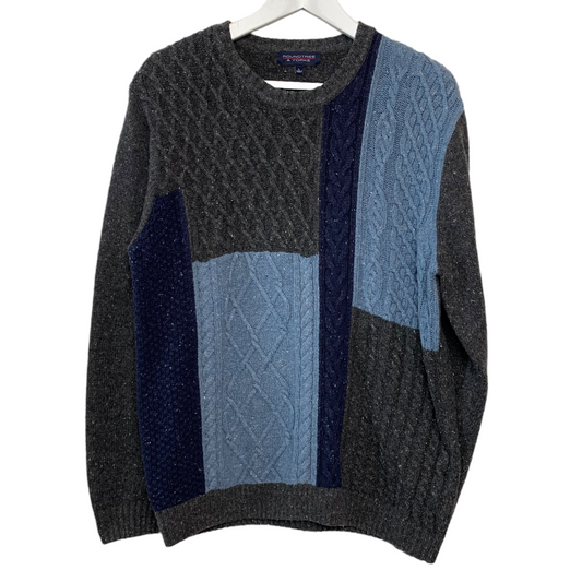 Vintage 90s Chunky Knit Grandpa Sweater Color Block Geometric Large