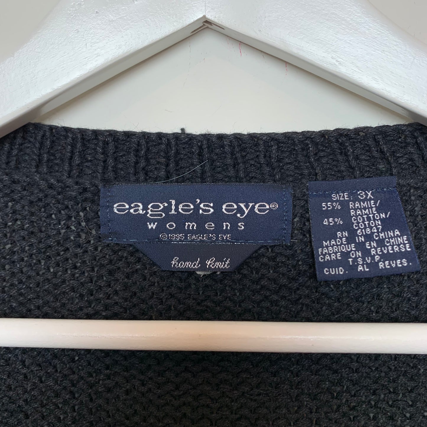 Vintage 90s Eagle's Eye Halloween Cardigan Sweater Hand Knit 3X