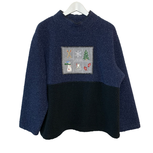 Vintage 90s C & B Sport Winter Themed Fleece Pullover Mock Neck Sweatshirt XL