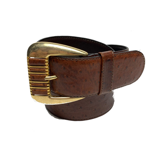 Vintage 90s Lemie Leather Belt with Gold Buckle Mock Croc Leather Made in Italy