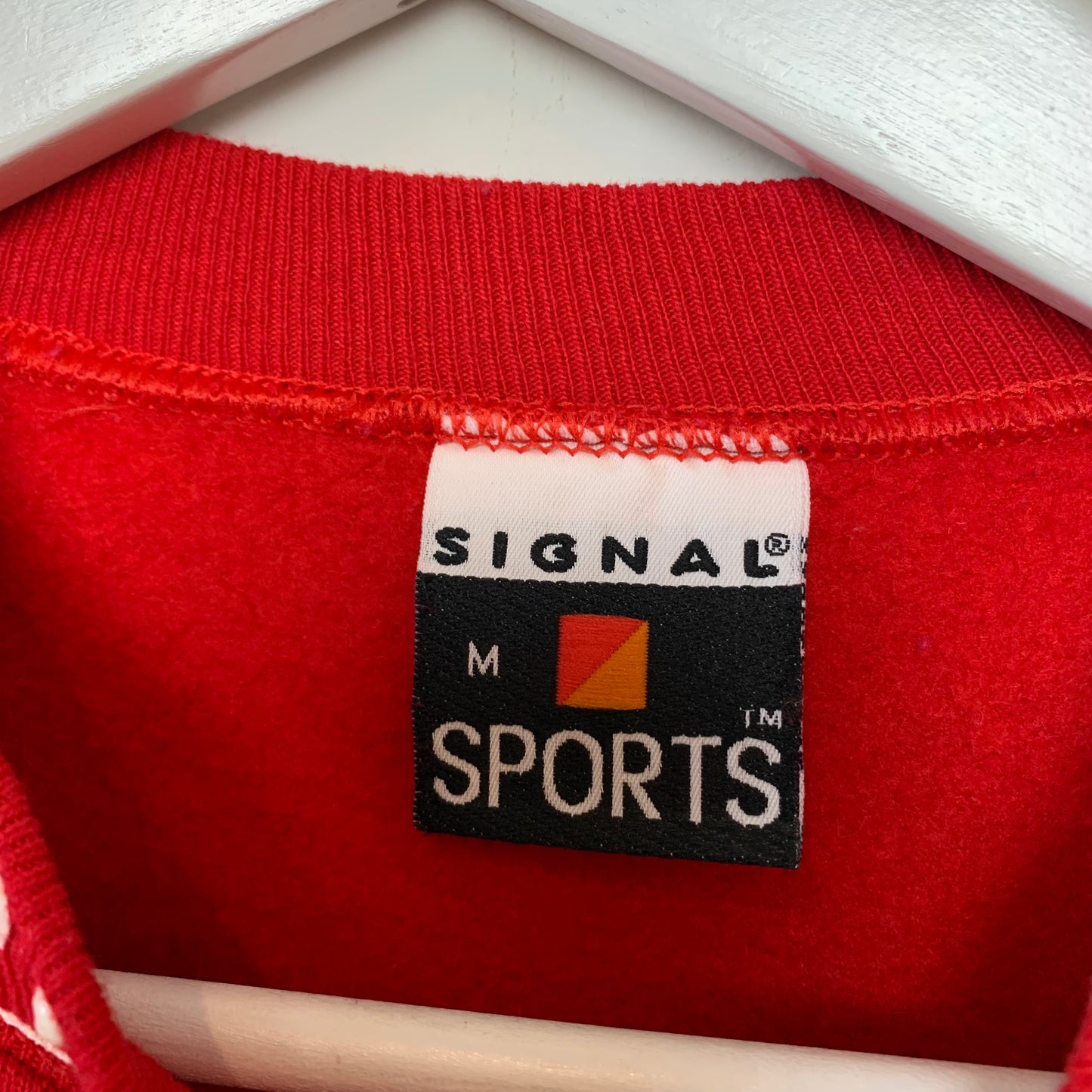 Vintage 90s Signal Sports Cat and Snowman Red Puff Paint Winter Sweatshirt Medium