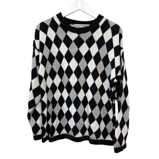 Vintage 90s Chaus Black and White Checkered Chunky Knit Sweater Medium