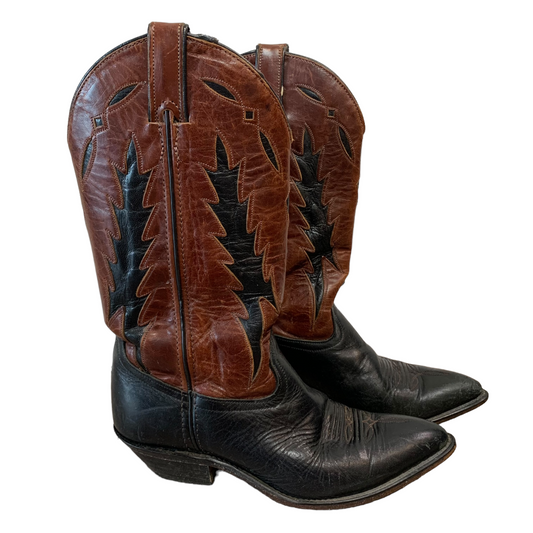 Vintage Code West Brown and Black Leather Cowboy Boots Western Made in the USA 7