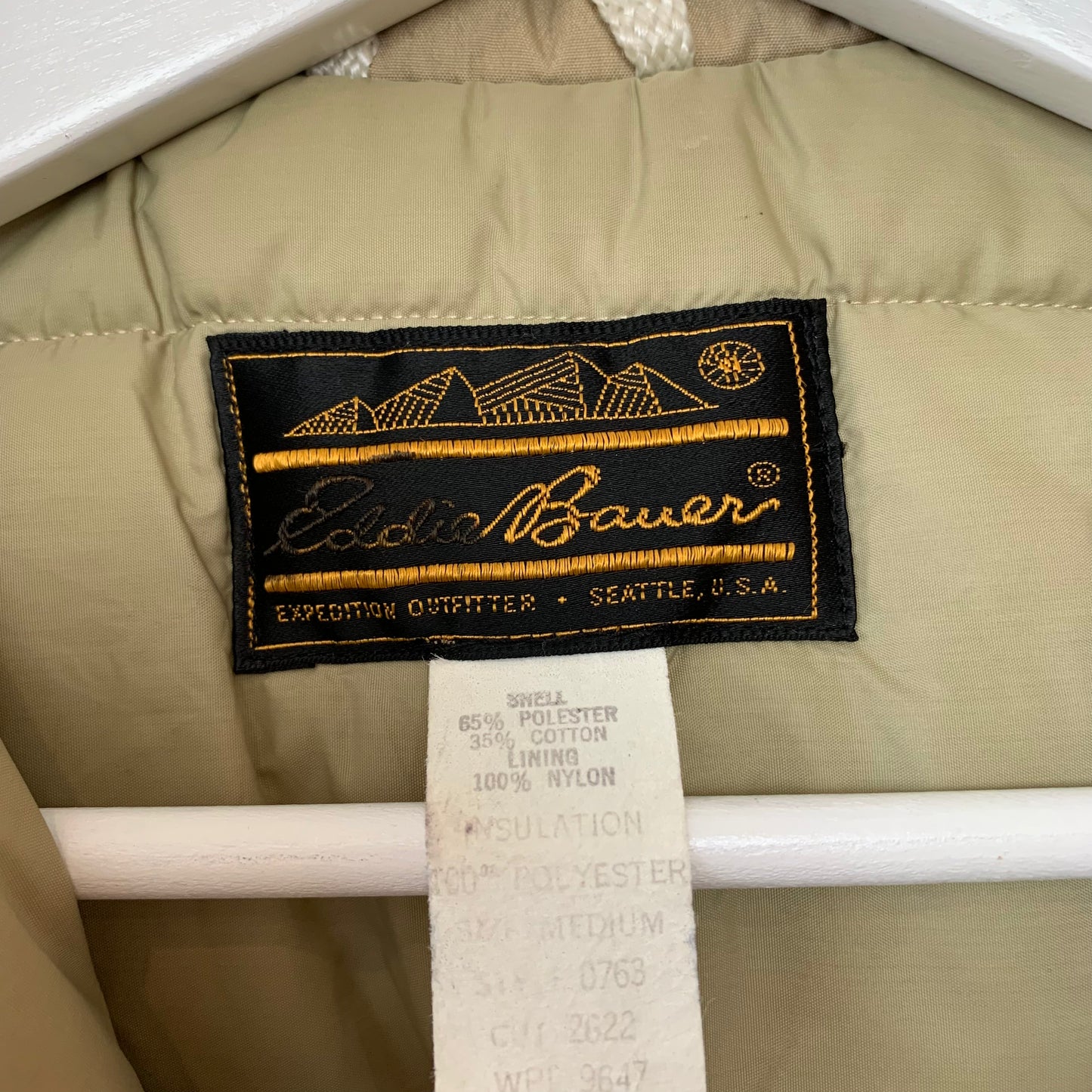 Vintage 80s Eddie Bauer Puffy Vest Tan Navy Blue Medium